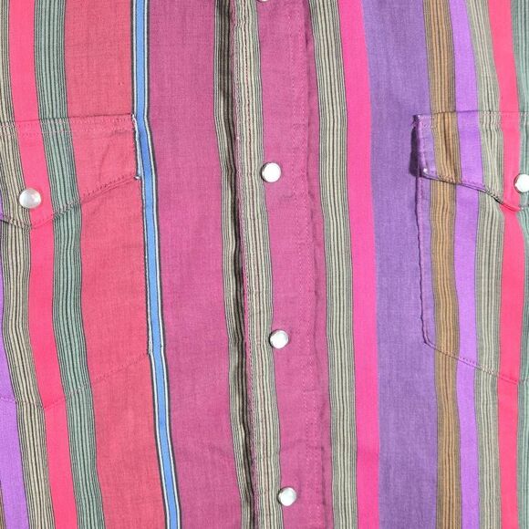 VTG Wrangler Pearl Snap Western Shirt Striped XL - Picture 4 of 11